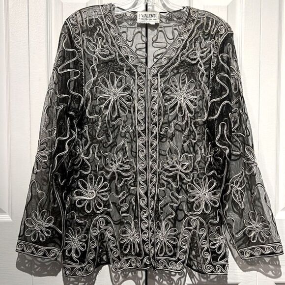 Valenti Black Sheer Embroidered Long Sleeve Cardigan Top Jacket Size S - Picture 1 of 17